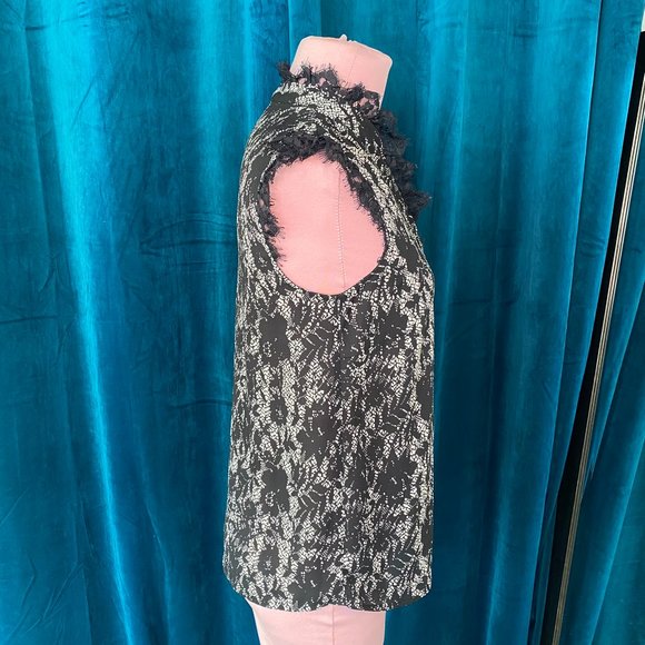 Who What Wear Lace Trim High Neck Top Black/Cream - Picture 6 of 7